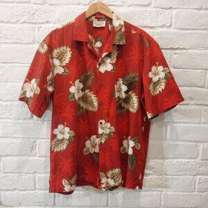 Pacific Legend Red Hawaiian Shirt Mens XL Floral Made In Hawaii USA Tiki Cotton